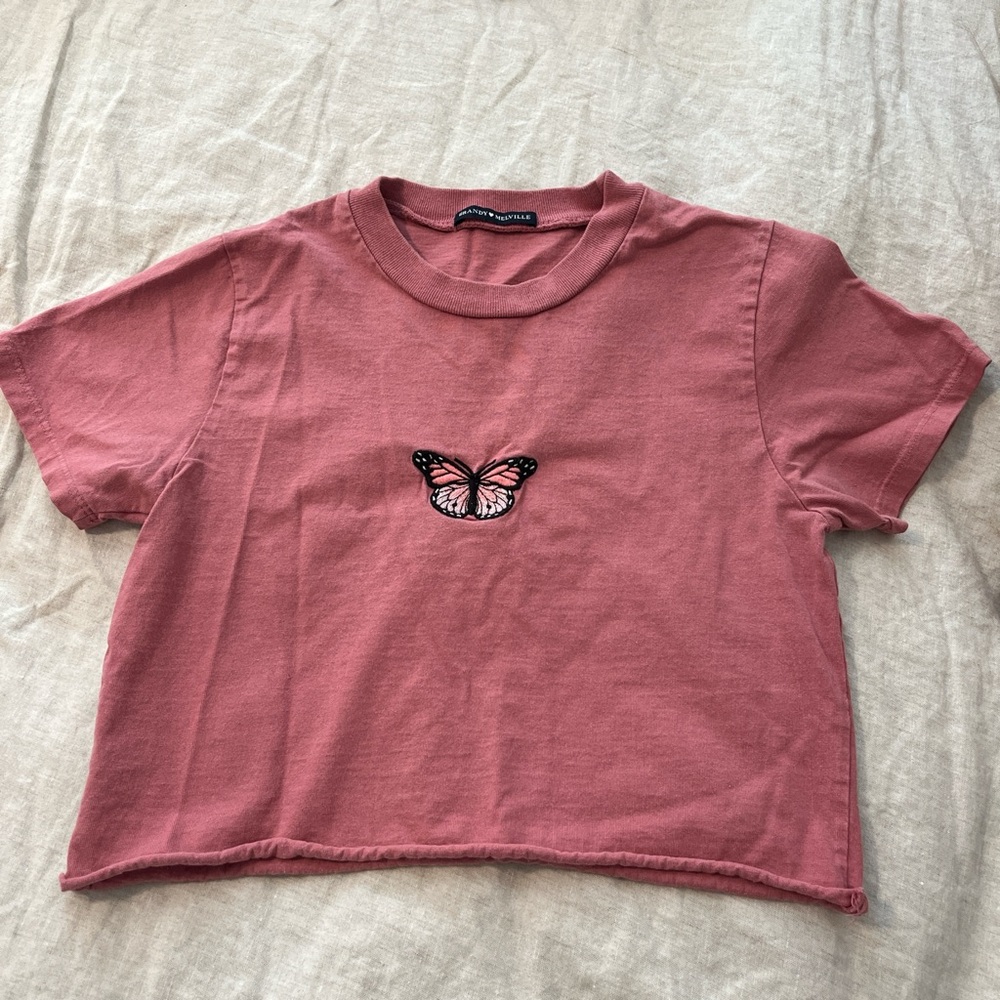 Brandy Melville Pink Butterfly Tee